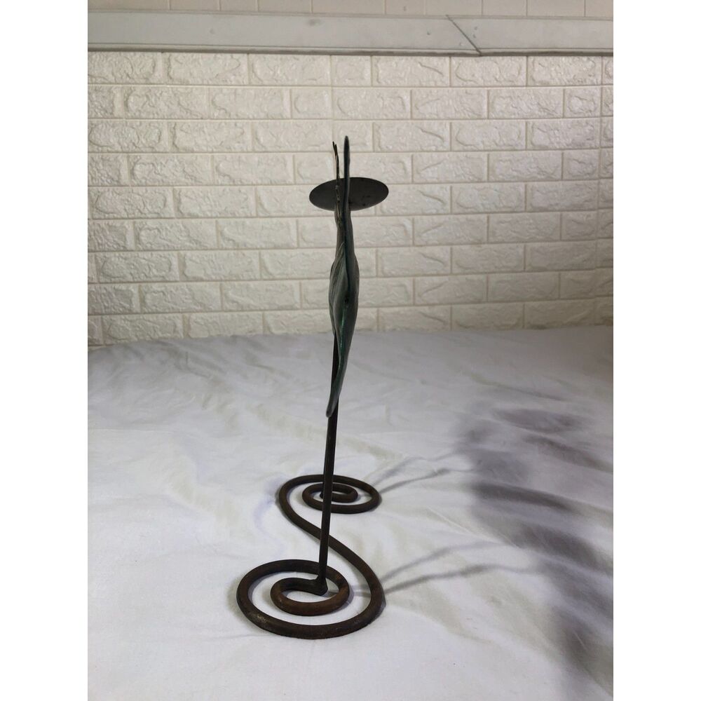 VtgY2K Metal Mermaid Candle Holder 16" Verdigris Patina Nautical Folk Art Statue - Picture 9 of 9